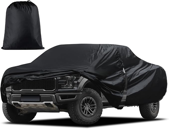 Truck Cover Waterproof All Weather, Migaven Truck Cover Custom Fit for Ford F150 Raptor Chevrolet Silverado 1500, Windproof Covers with Door Zipper (Not Include Mirror Pocket)