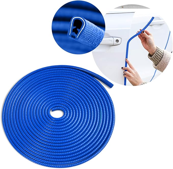 XINLIYA Car Door Protector, 16Ft Universal Rubber Seal U Shape Edge Trim for Most Cars, Aluminum Boat Edge Guard (Blue)