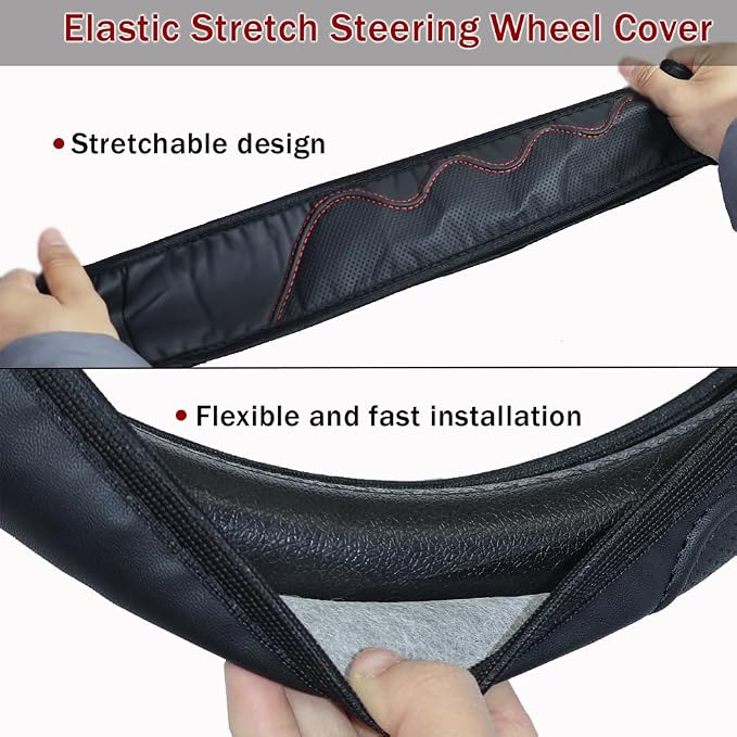 Elastic Steering Wheel Cover Gray Universal 14-15 inch Steering Wheel Covers Soft Microfiber Leather Breathable Anti-Slip Durable Car Accessories Fit for Suvs, Vans, Trucks