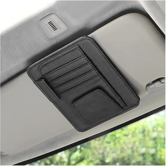 povtii Car Sun Visor Organizer, Waterproof Leather Car Sun Visor Storage Clip, Multifunctional Vehicle Sun Visor Folder with Sunglasses Clip, Universal Interior Car Accessories (Black)