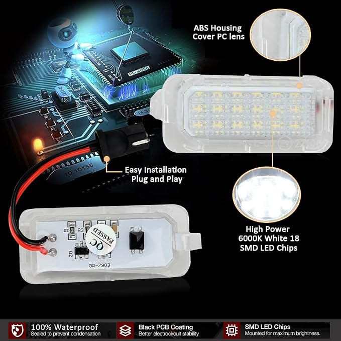 D-Lumina LED License Plate Light Tag Lamp Assembly for Fo-rd Explorer Expedition Fusion Escape Fiesta Lincoln MKC, Powered by 18-SMD 6000K White LED Tag Lights, Pack of 2