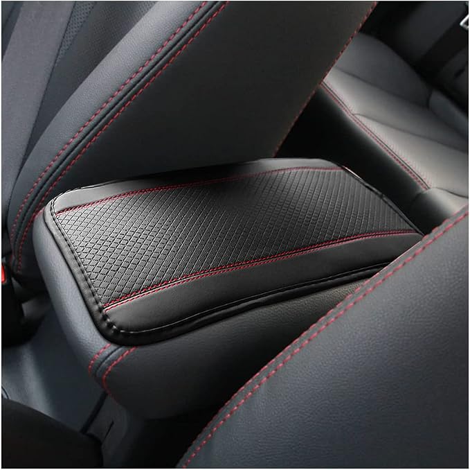 Auto Center Console Pad, PU Leather Car Armrest Seat Box Cover, Waterproof Non Slip Soft Armrest Box Cushion Protector, Car Accessories for Women Men, Universal for SUV, Truck, Van (Black/Red)