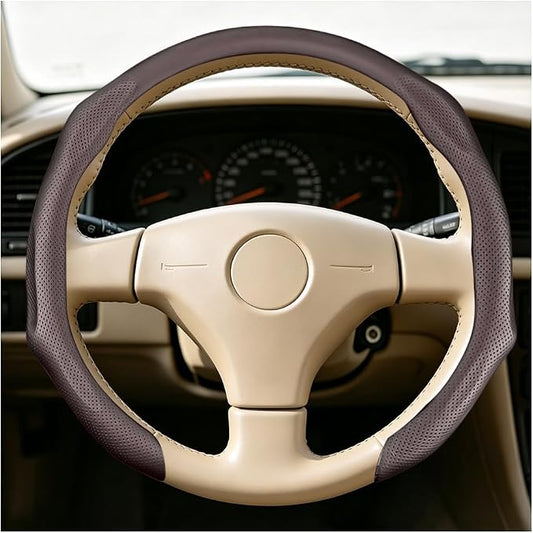 Car Steering Wheel Cover, Comfortable Grip Non-Slip Breathable Vehicle Steering Wheel Protector, Automotive Interior Decoration Accessories, Universal Fit (Coffee)