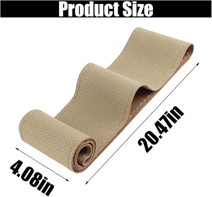 Car Genuine Leather Steering Wheel Cover, DIY Sewing with Needle and Thread, Breathable, and Anti-Slip, Universal 15 Inch Car Steering Wheel Stitching Wrap (Beige, Hole)