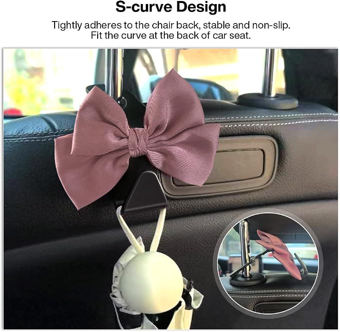2-Pack Car Seat Headrest Hooks, Handbag Hangers, Leather pink | Storage organizer for handbags, clothes, coats and grocery bags; practical interior accessory for most cars and SUVs
