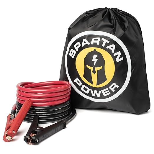 Spartan Power Heavy Duty Jumper Cables with Alligator Clips, 100% Pure Copper Wire, Positive & Negative Leads Battery Cable, Made in The USA - 2/0 AWG Gauge Cable, 10 ft