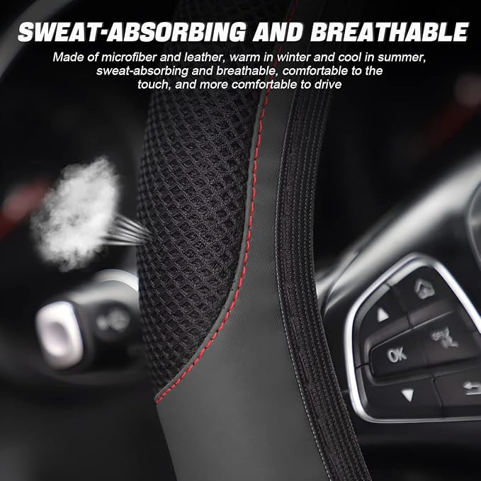 LoyaForba Car Steering Wheel Cover, Universal 14.5-15 Inch, Soft Anti-Slip Neoprene Protector for Steering Wheel, Breathable Odorless and Elastic Stretch, Car Accessory for SUV, Van, Truck (Black)