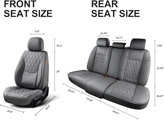 Car Seat Covers Full Set, Breathable Leather Automotive Front and Rear Seat Covers & Headrest, Universal Automotive Vehicle Seat Cover for Most Sedan SUV Pick-up Trucks, Gray