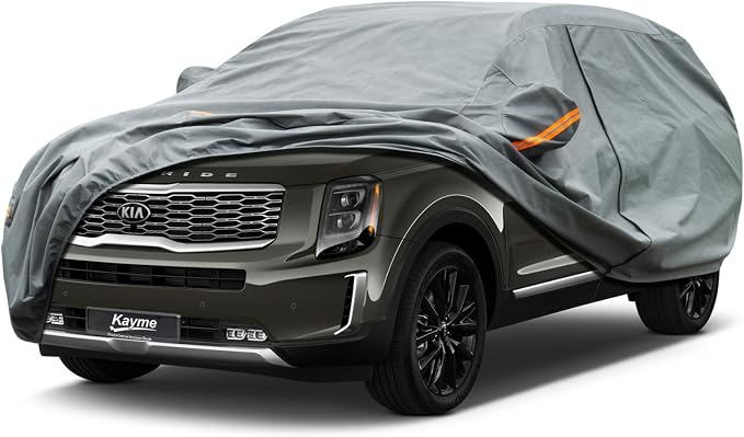 Kayme Heavy Duty SUV Car Cover Custom Fit Kia Telluride Waterproof All Weather for Automobiles, Full Exterior Covers Sun Rain UV Protection.（Deliver About 3-10 Days）