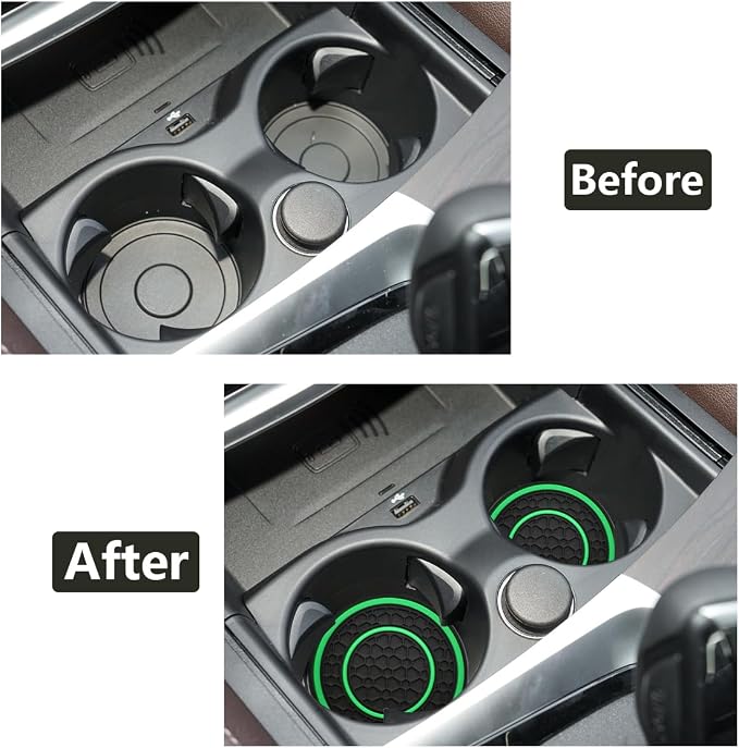 Car Cup Coaster Universal Automotive Waterproof Non-Slip Cup Holders Sift-Proof Spill Holder Car Interior Accessories 2 Pack Black & Green
