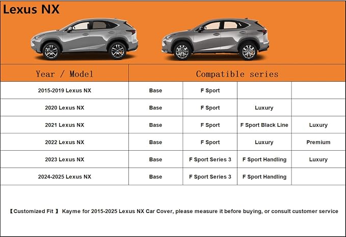 Kayme 6 Layers SUV Car Cover Custom Fit for Lexus NX 300 350 (2015-2025) Waterproof All Weather for Automobiles, Outdoor Full Cover Rain Sun UV Protection.Silver