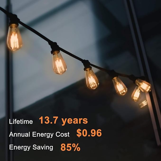 TJOY LED Edison Light Bulbs, E26 Dimmable Vintage Bulb, 8W = 60W Equivalent | Amber White 2200K, 800LM, E26 Base, ST19/58, 80+ CRI, Amber Glass, Antique Decorative Filament Bulb for Living Room, 6 Pack