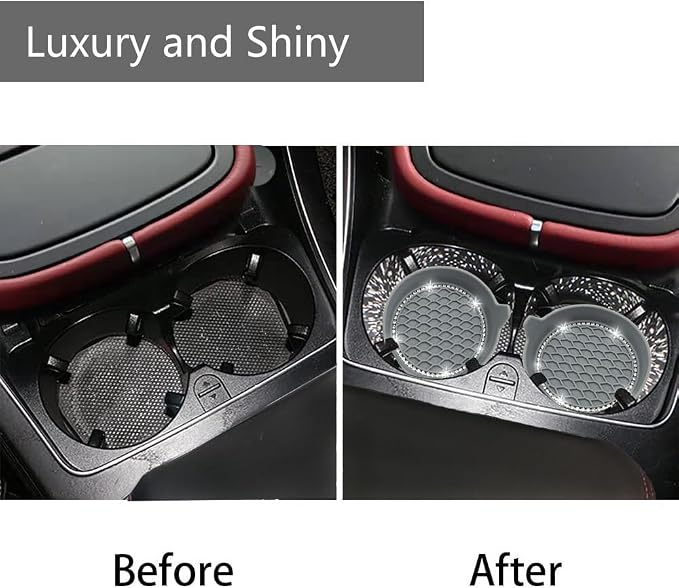 NBTEPEM 4PCS Bling Car Coasters, Non-Slip Insert Water Bottle Holder Pads, Bling Crystal Rhinestone Dustproof Automotive Interior Accessories, Universal for Vehicles, Trucks, RVs (4 pcs, Gray)
