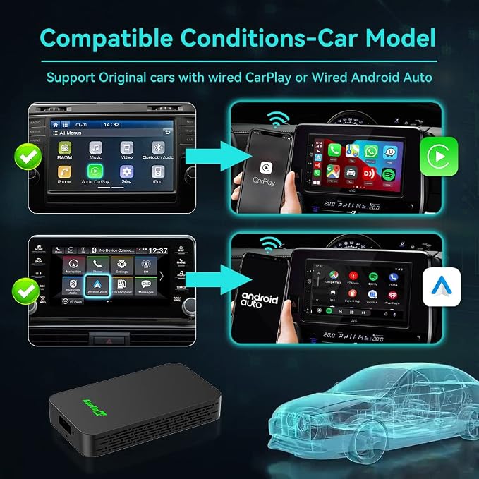 Carlinkit 5.0 2air Wireless car Adapter,CarPlay Dongle for Wired CarPlay and Wired Android Auto Car,for iPhone 6+ and Android 11+,Easy Setup via Plug-in USB Connection,Supports Online Upgrade