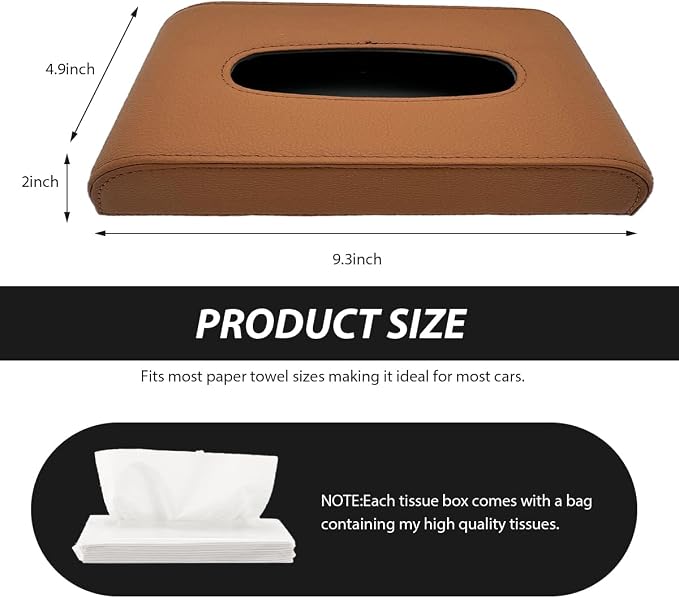 Car Tissue Holder, Rectangular Leather Sun Visor Napkin Case with Tissue Refill, Universal Mask Dispenser Hanging Paper Towel Organizer for Most Vehicles, Car Accessories (Brown)