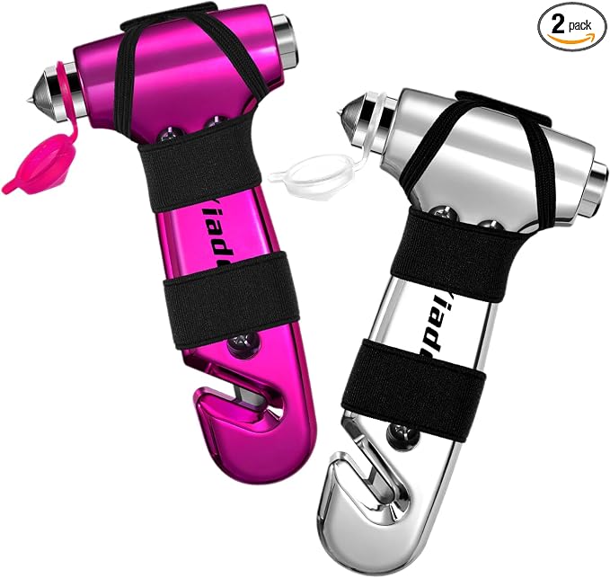 Car Window Breaker Tool, 3-in-1 Emergency Escape Tool with Window Breaker and Seat Belt Cutter, Safety Emergency Car Escape Tool for Car, Electroplating Pink and Electroplating Silver