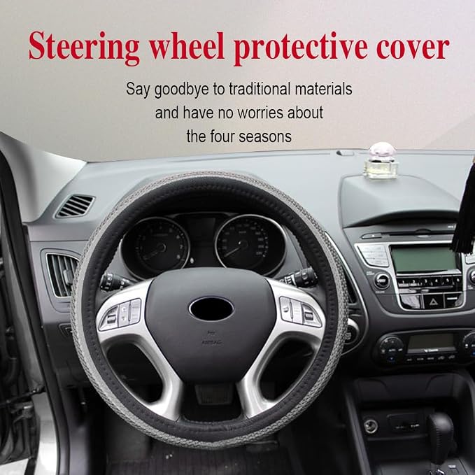 HAOBO Elastic Stretch Steering Wheel Cover, 15 Inch Automotive Steering Wheel Cover, Comfy Breathable Stretch Steering Wheel Protector, Ice-Silk Cloth Polyester Steering Wheel Cover for Men Women