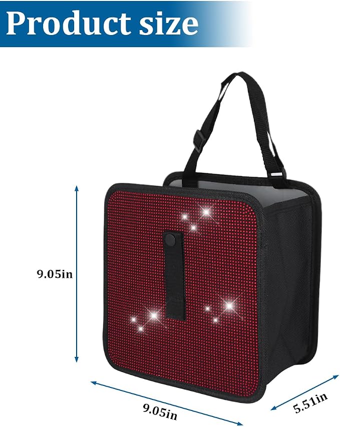 BELOMI Car Foldable Trash Can, Bling Rhinestone Crystal Auto Hanging Waterproof Leakproof Garbage Bin, Vehicle Waste Basket Dustbin, Multipurpose Car Organizer Accessories for SUV Truck RV (Red)