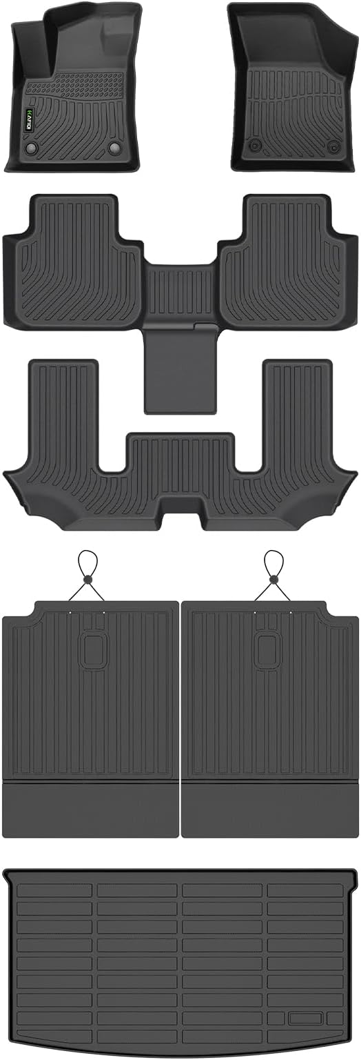 HAFIDI® Floor Mats & Cargo Liner Set Fit for 2018-2025 2026 VW Atlas (6 Passenger Bucket) All Weather Protection TPE Anti-Slip Car Full Set Floor Liners Fit for Volkswagen Atlas Accessories - Black