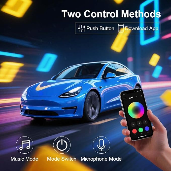RGB 6 in 1 Interior Car LED Strip Light with Wireless APP,16 Million Interior Lights Car Dreamcolor Acrylic Ambient Lighting 600 LED Music Sync Neon Lights Kits (6 in 1 Set + App Control)