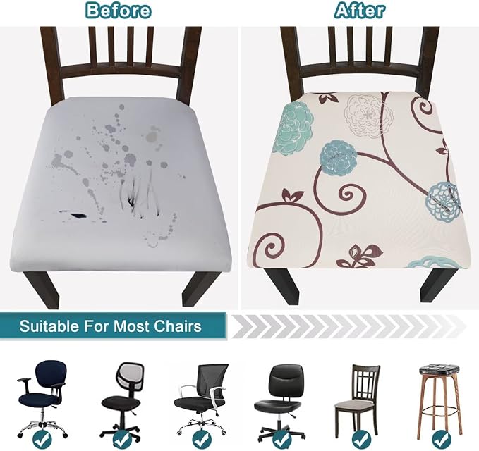 SearchI Seat Covers for Dining Room Chairs Stretch Printed Chair Seat Covers Set of 4, Removable Washable Upholstered Chair Seat Protector Cushion Slipcovers for Kitchen, Office(Ball Flower)