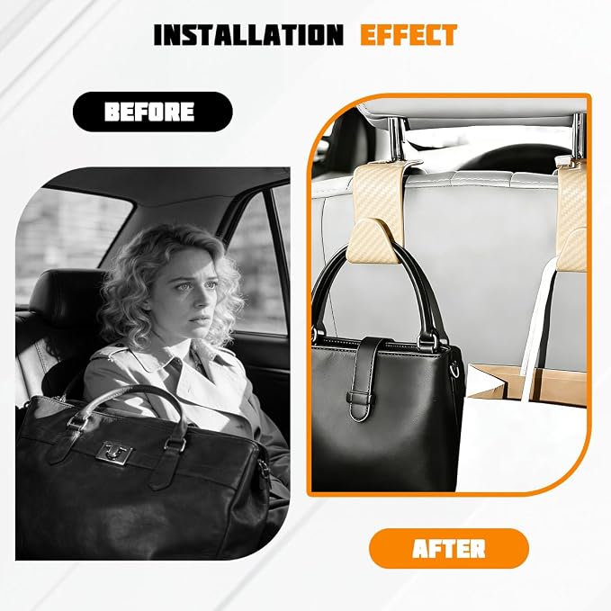 4PCS Car Seat Headrest Hook, Automotive Back Seat Storage Holder Hanger, Vehicle Interior Backseat Organizer Hanging Hook for Purse Handbag Grocery Bags, Universal Fit (Beige)