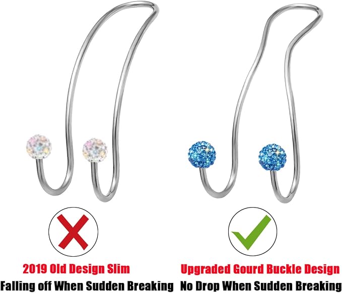 Bling Purse Hook for Car Headrest, Upgraded Cute Car Seat Hooks for Bag Handbag, Durable Stainless Auto Purse Hanger Holder 2 Pack, Light Blue