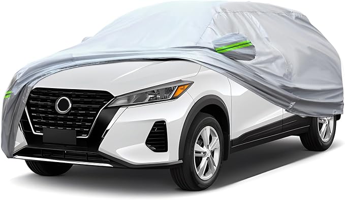 Full Car Cover Universal 6 Layers Outdoor Thicked All Weather Cover, Sunshield, Waterproof, Snow Proof, UV Proof, Scratch Proof, Bird Droppings, 6 Reflective Strips, Fits SUVs up to 180"