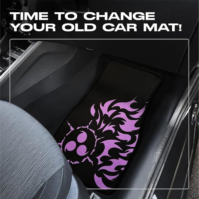 Anime Car Carpet Mat Set of 2 Front, Black Cursedm Design Automotive Accessories Interior All Weather Floor Mats Decor with Non Slip Black Anti Skid Backing