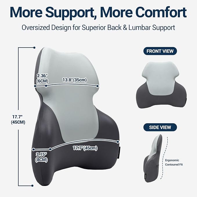 Season Guard Back Support Pillow, Lumbar Pain Relief Cushion for Office/Car | Ergonomic Design, 60D Memory Foam, Cooling Cover, Support Full Spine, Fits Chairs & Cars, Relieve Back Pain, Improves Posture