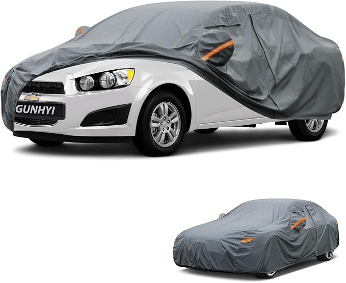 GUNHYI Premium Car Cover Custom Fit Chevrolet Sonic Sedan, 16 Layers Heavy Duty Car Cover Waterproof All Weather with Zipper Door for Sun Rain Snow Dust Uv Protection