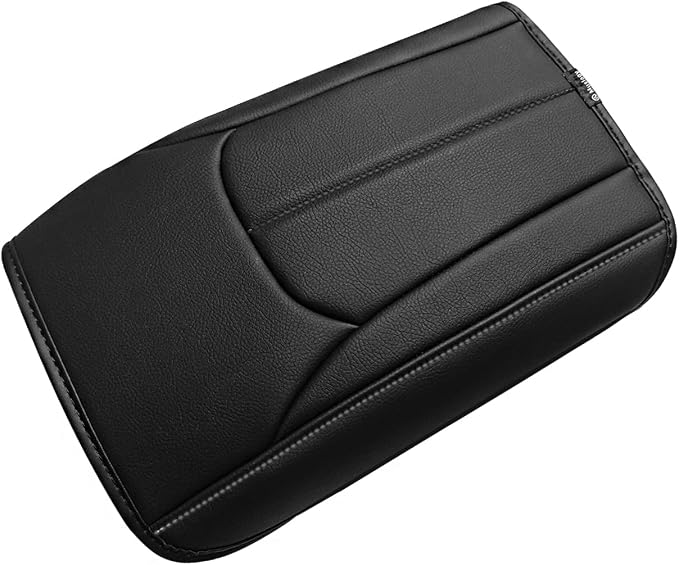 Muslogy Center Console Armrest Cover Fit for Subaru Forester 2025 Accessories, Comfort Armrest Pad Console Lid Cushion Vegan Leather Regular Thick (Black/Gray Stitching)