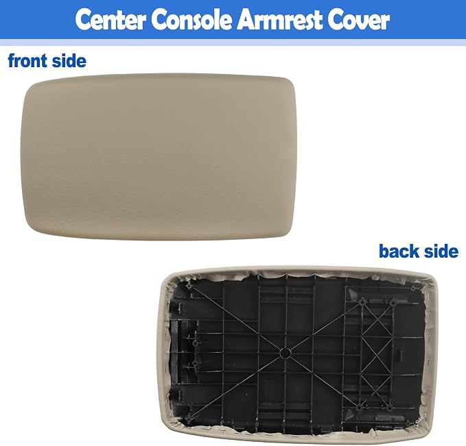 Osompar Center Console Armrest Cover Beige Compatible with Toyota Highlander 2008-2013 PU Leather Arm Rest Box Lid Middle Console Cover