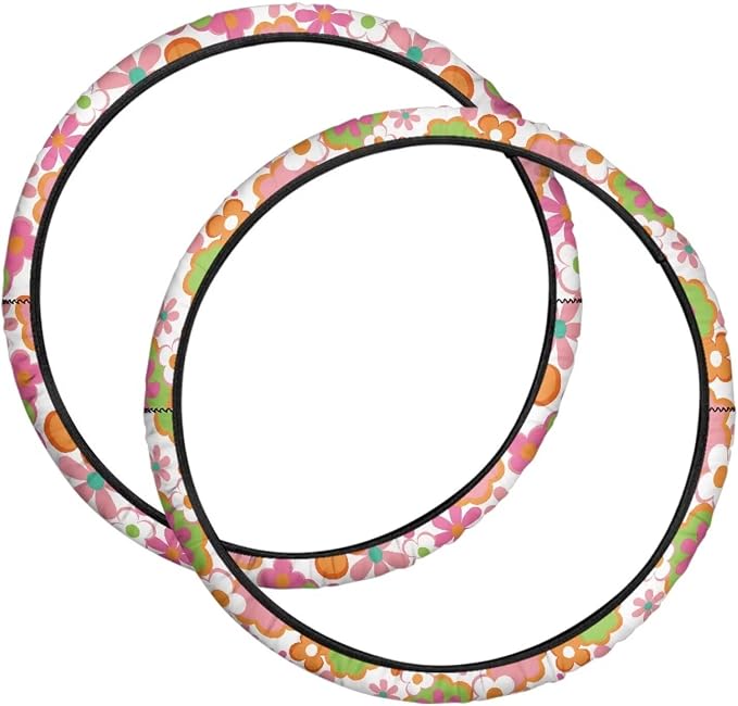 Hippie Flowers Wheelchair Wheel Covers for Holiday Wheelchair Tire Cover Wear-Resistant Non-Slip for Home