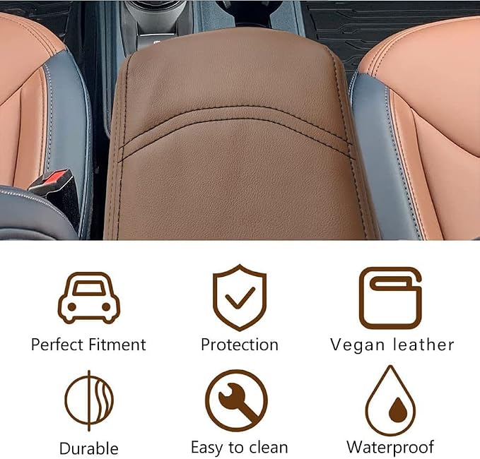 Muslogy Center Console Armrest Cover Fit for Ford Maverick 2022-2026 Accessories, Comfort Armrest Pad Console Lid Cushion Vegan Leather Regular Thick (Dark Brown)