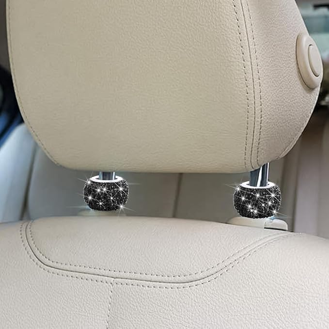 4PCS Bling Car Headrest Collars, Crystal Rhinestone Vehicle Head Rest Collars Decorative Rings, Diamond Automotive Seat Interior Charms Accessories, Universal for SUV, Sedan, Truck (Black)
