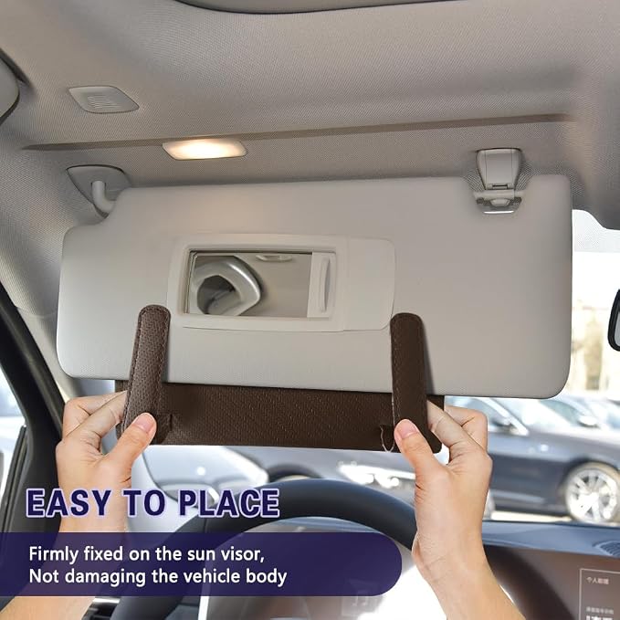 Car Visor Tissue Holder, Tissue Box Holder for Car, Leather Auto Sun Visor Napkin Case Mask Dispenser, Automotive Accessories Rectangular Hanging Auto Napkin Box Fit for Most Vehicles (Brown)