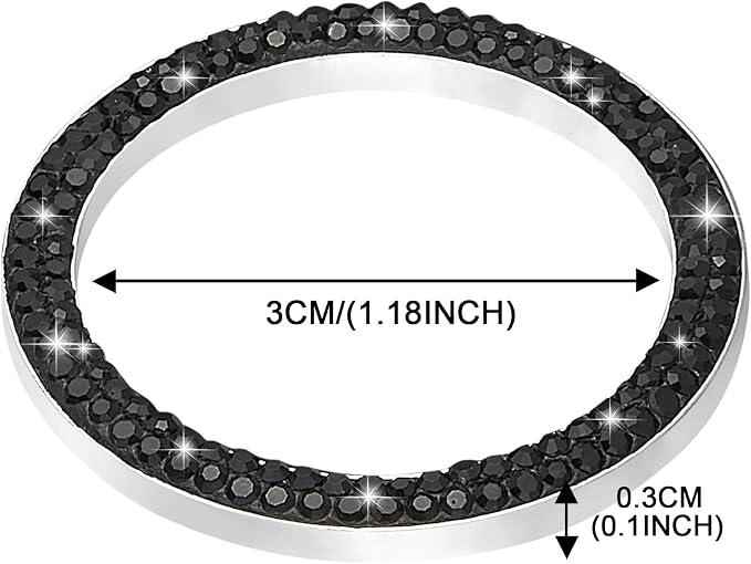 WINKA 2pcs Bling Car Engine Start Button Cover Diamond Crystal Push Start Stop Button Ring Sparkly Bling Ignition Button Cover Rhinestone Keyless Ignition Ring Universal Car Accessories (Black)