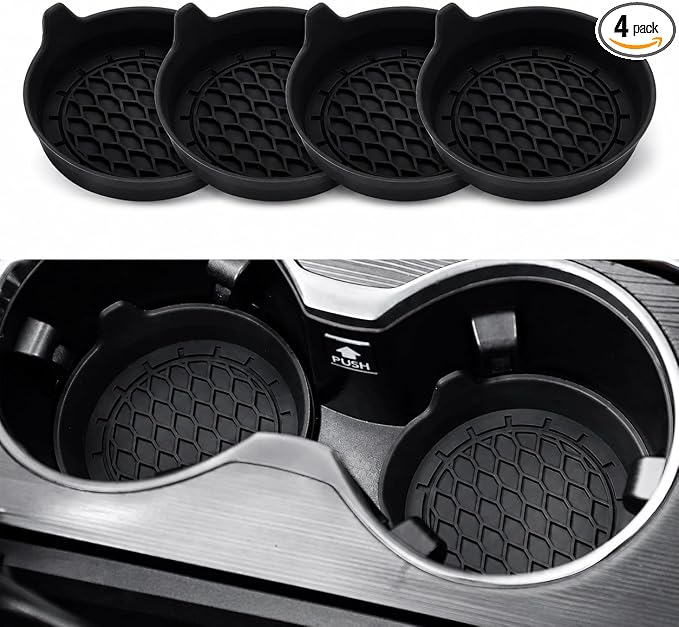Car Cup Holder Coasters, 4 Pack Silicone Anti-Slip Cup Holder Inserts, Fit Most Car Cup Holders, Car Interior Accessories, Drink Holder Mat for Cars, Trucks & SUVs, Easy to Clean