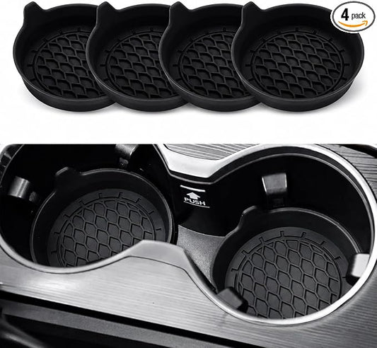 Car Cup Holder Coasters, 4 Pack Silicone Anti-Slip Cup Holder Inserts, Fit Most Car Cup Holders, Car Interior Accessories, Drink Holder Mat for Cars, Trucks & SUVs, Easy to Clean