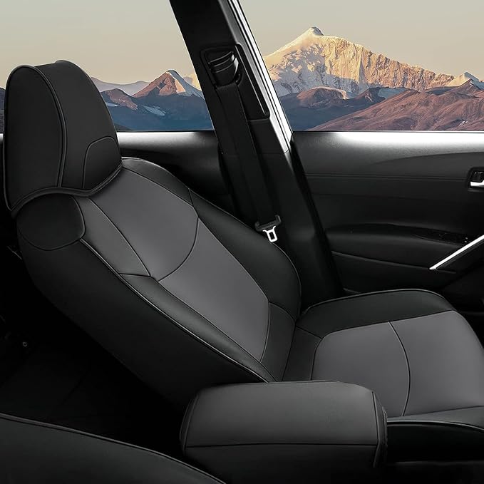 AOMSAZTO Custom Fit for Toyota Corolla Cross Hybrid 2023 2024 2025 Faux Leather Car Seat Covers Full Set Compatible Airbag Corolla Cross Hybrid S,SE,XSE Seat Protector Sedan Black+Grey