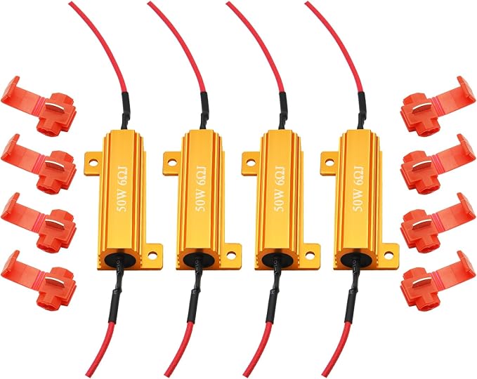 AUXLIGHT 4Pcs Quality 50W 6ohm Load Resistors - Fix LED Bulb Hyper Flash/Error Code, Turn Signal Fast Blinker (Resistors get very hot during working)