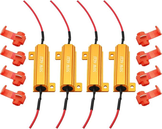 AUXLIGHT 4Pcs Quality 50W 6ohm Load Resistors - Fix LED Bulb Hyper Flash/Error Code, Turn Signal Fast Blinker (Resistors get very hot during working)