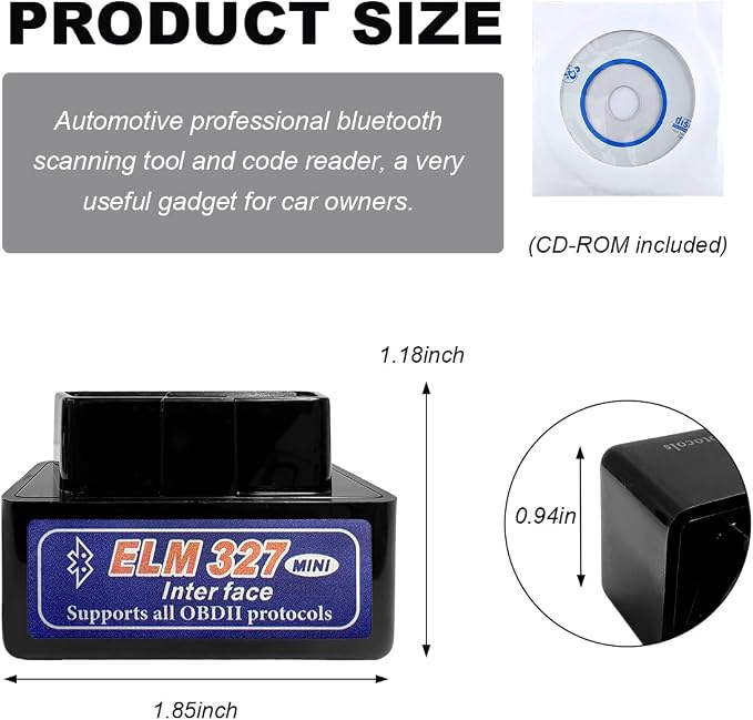 KVAEY OBDII Car Auto Diagnostic Scanner, ELM327 Automotive Bluetooth Scan Tool and Code Reader, Professional Car Bluetooth Engine Fault Code Reader, Universal Car Accessories (Black & Blue)