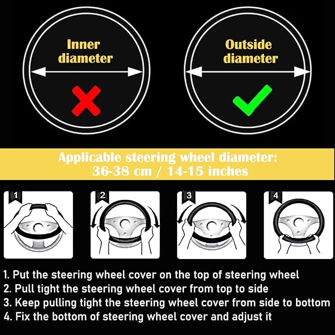Elastic Steering Wheel Cover Black and Blue Universal 14-15 inch | Leather Car Steering Wheel Covers Stretch Microfiber Breathable Anti-Slip Car Accessories Fit for Suvs, Vans, Trucks