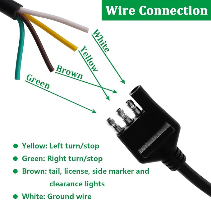 5 ft/1.5m 4-Way Trailer Wiring Harness,18AWG 4-Pin Flat Trailer Wire Extension Connector