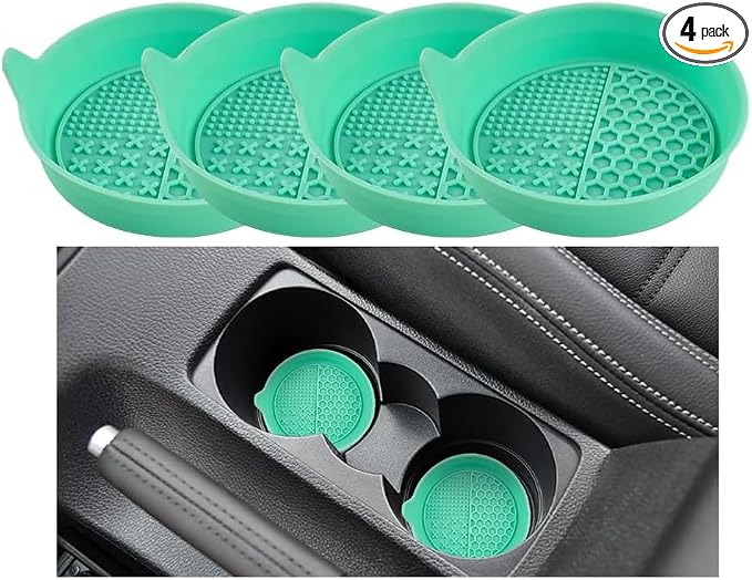 Mandark 4PCS Car Cup Holder Coaster, Silicone Anti-Slip Vehicle Insert Water Bottle Mat, Automotive Interior Insulation Drink Cup Pad Decor Accessories, Universal for SUV, Sedan, Truck (Green)