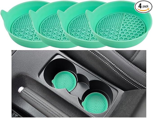 Mandark 4PCS Car Cup Holder Coaster, Silicone Anti-Slip Vehicle Insert Water Bottle Mat, Automotive Interior Insulation Drink Cup Pad Decor Accessories, Universal for SUV, Sedan, Truck (Green)