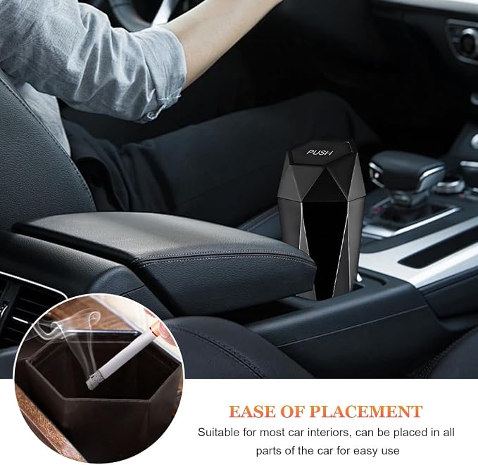 Car Trash Can with Lid, Diamond Design Leakproof Vehicle Cup Holder Garbage Can, Waterproof Trash Bin Mini Portable Garbage Organizer for Cars Homes Offices Bedrooms (Black)
