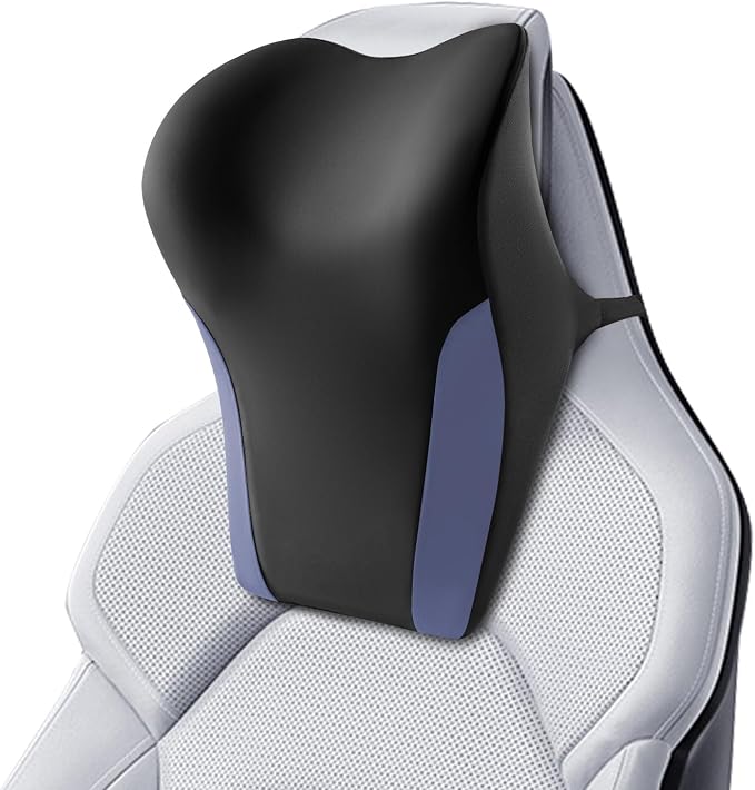 BABUR Car Headrest Pillow, Ergonomic Neck Support for Driving Seat 1 Pcs | Blue,100% Memory Foam,Universal Fit,Softness,Adjustable Strap,Breathable Removable Cover,Car Rest Pillow for Pain Relief